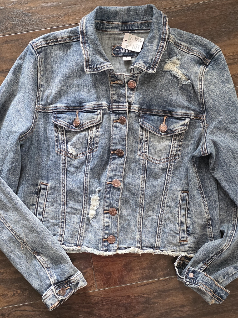 Maurices New Blue Distressed Denim Jacket for Women Large